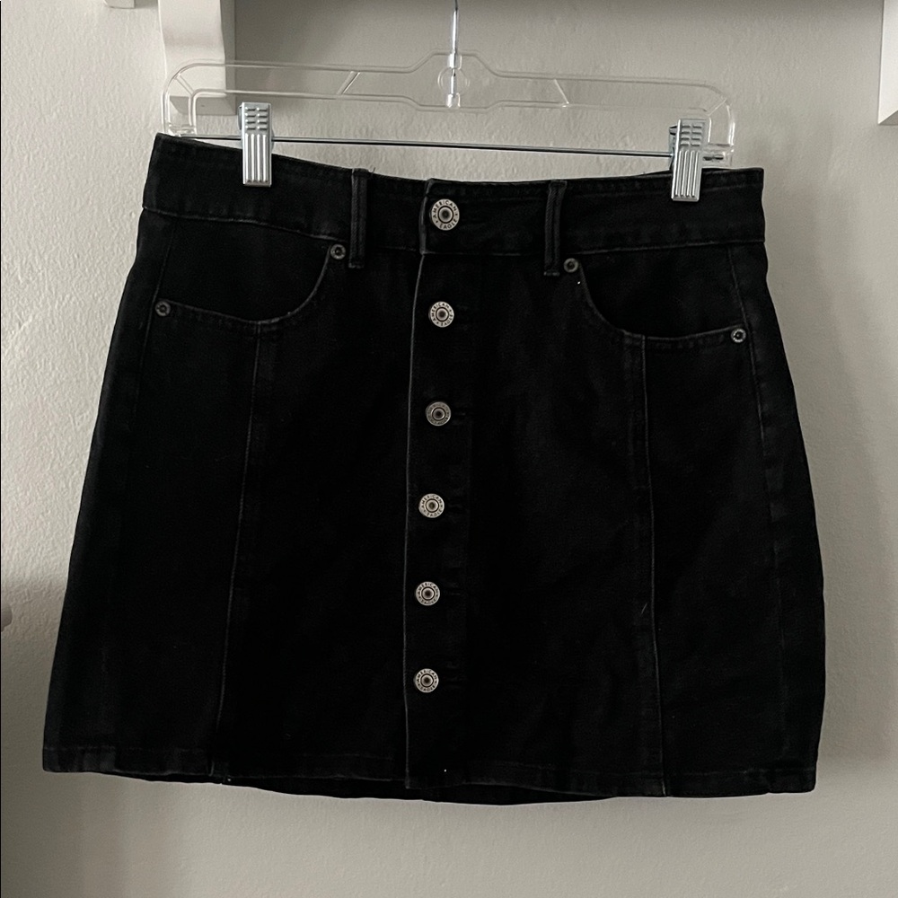 American Eagle Outfitters Black Button-Up Denim Skirt
